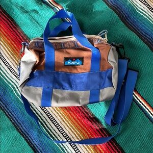 Kavu Manastash Peak Blue and Brown Mini duffel crossbody Bag